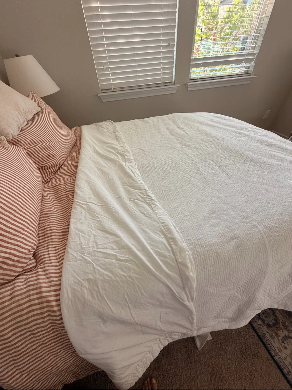 White Seersucker King Duvet Cover 100% Cotton